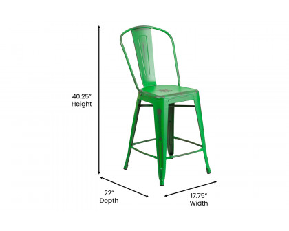 BLNK™ Carly Commercial Metal Distressed Indoor-Outdoor Counter Height Stool - Green