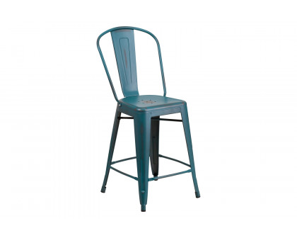 BLNK™ Carly Commercial Metal Distressed Indoor-Outdoor Counter Height Stool - Kelly Blue/Teal