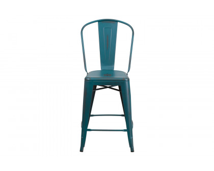 BLNK™ Carly Commercial Metal Distressed Indoor-Outdoor Counter Height Stool - Kelly Blue/Teal