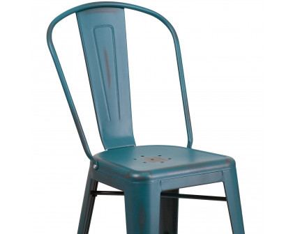 BLNK™ Carly Commercial Metal Distressed Indoor-Outdoor Counter Height Stool - Kelly Blue/Teal