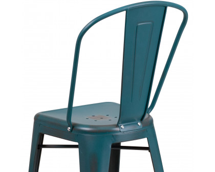 BLNK™ Carly Commercial Metal Distressed Indoor-Outdoor Counter Height Stool - Kelly Blue/Teal