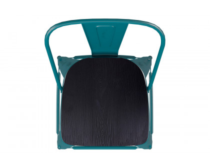 BLNK Carly Commercial Metal Indoor-Outdoor Counter Height Stool with Poly Resin Wood Seat - Kelly Blue-Teal/Black