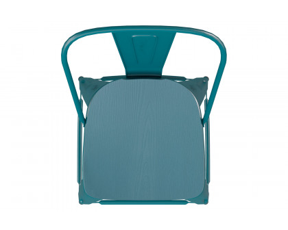 BLNK Carly Commercial Metal Indoor-Outdoor Counter Height Stool with Poly Resin Wood Seat - Kelly Blue-Teal/Teal-Blue