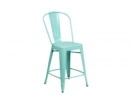 BLNK Carly Commercial Metal Indoor-Outdoor Counter Height Stool - Mint Green