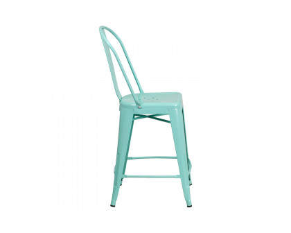 BLNK Carly Commercial Metal Indoor-Outdoor Counter Height Stool - Mint Green