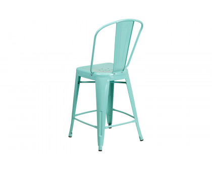 BLNK Carly Commercial Metal Indoor-Outdoor Counter Height Stool - Mint Green