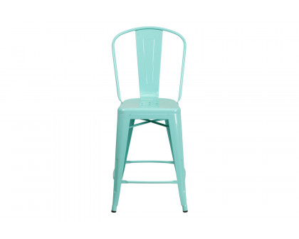 BLNK Carly Commercial Metal Indoor-Outdoor Counter Height Stool - Mint Green