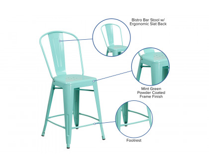 BLNK Carly Commercial Metal Indoor-Outdoor Counter Height Stool - Mint Green