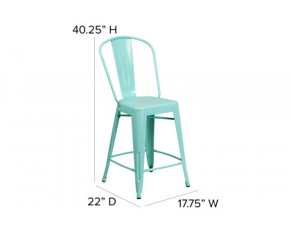 BLNK Carly Commercial Metal Indoor-Outdoor Counter Height Stool - Mint Green