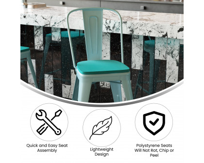 BLNK Carly Commercial Metal Indoor-Outdoor Counter Height Stool with Poly Resin Wood Seat - Mint Green