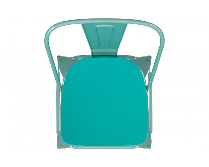 BLNK Carly Commercial Metal Indoor-Outdoor Counter Height Stool with Poly Resin Wood Seat - Mint Green