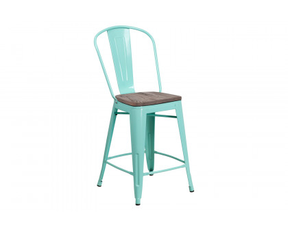 BLNK Carly Metal Counter Height Stool with Wood Seat - Mint Green