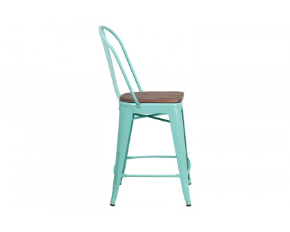 BLNK Carly Metal Counter Height Stool with Wood Seat - Mint Green