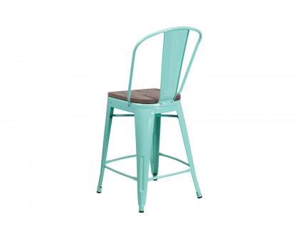 BLNK Carly Metal Counter Height Stool with Wood Seat - Mint Green