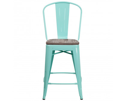 BLNK Carly Metal Counter Height Stool with Wood Seat - Mint Green