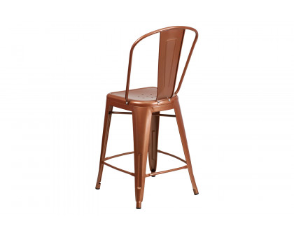 BLNK Carly Commercial Metal Indoor-Outdoor Counter Height Stool - Copper