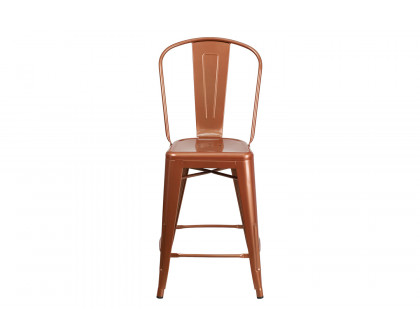 BLNK Carly Commercial Metal Indoor-Outdoor Counter Height Stool - Copper