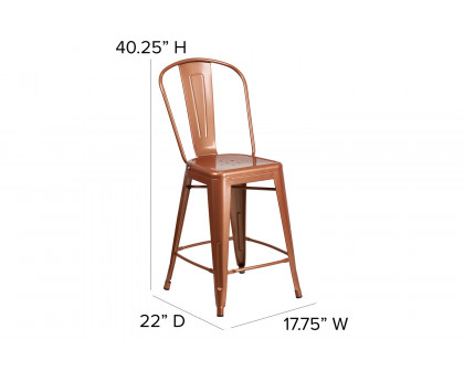 BLNK Carly Commercial Metal Indoor-Outdoor Counter Height Stool - Copper