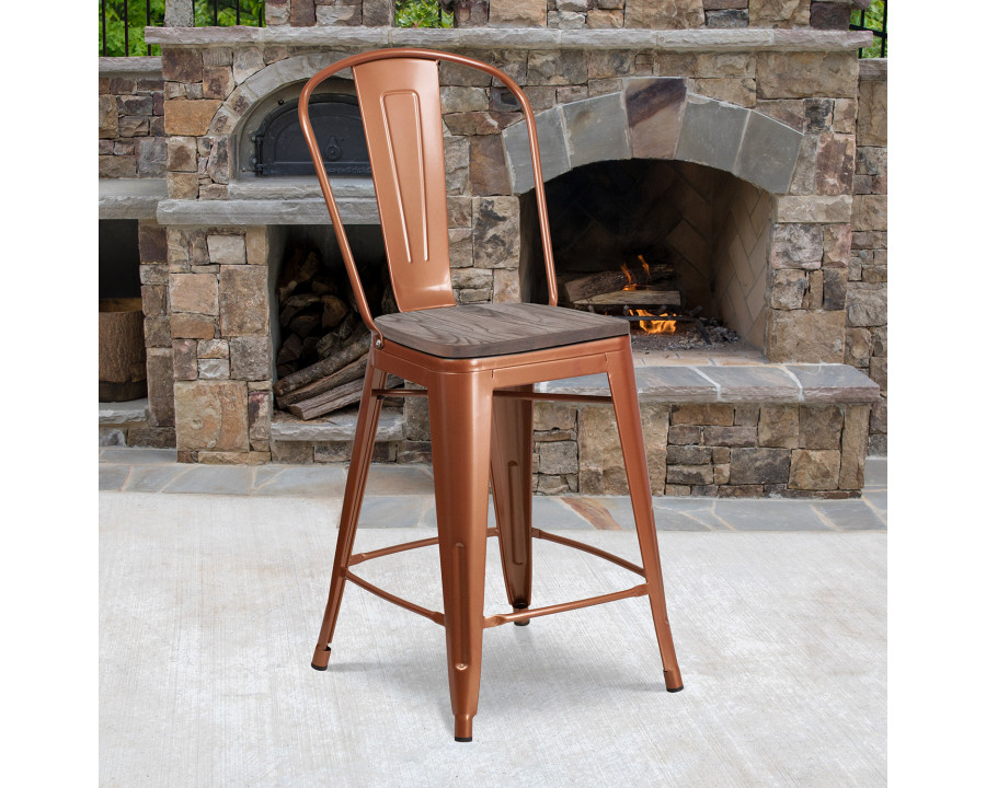 BLNK Carly Metal Counter Height Stool with Wood Seat - Copper