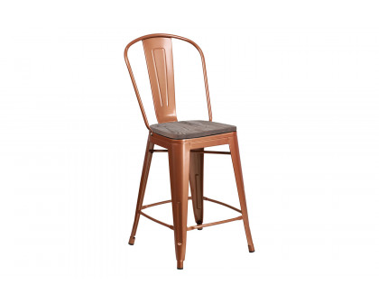 BLNK Carly Metal Counter Height Stool with Wood Seat - Copper