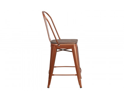 BLNK Carly Metal Counter Height Stool with Wood Seat - Copper