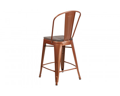 BLNK Carly Metal Counter Height Stool with Wood Seat - Copper