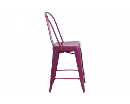 BLNK Carly Commercial Metal Indoor-Outdoor Counter Height Stool - Purple