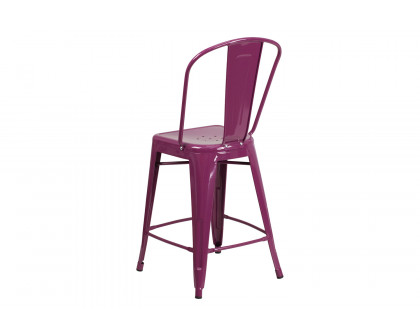 BLNK Carly Commercial Metal Indoor-Outdoor Counter Height Stool - Purple