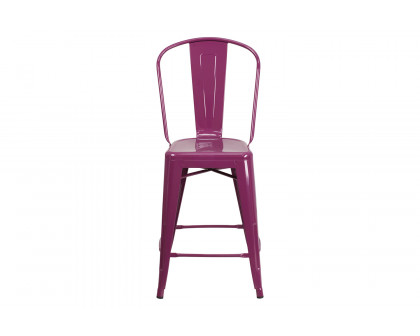 BLNK Carly Commercial Metal Indoor-Outdoor Counter Height Stool - Purple