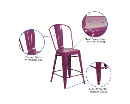 BLNK Carly Commercial Metal Indoor-Outdoor Counter Height Stool - Purple