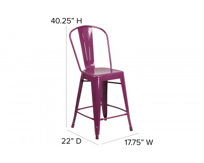 BLNK Carly Commercial Metal Indoor-Outdoor Counter Height Stool - Purple