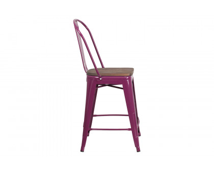 BLNK Carly Metal Counter Height Stool with Wood Seat - Purple