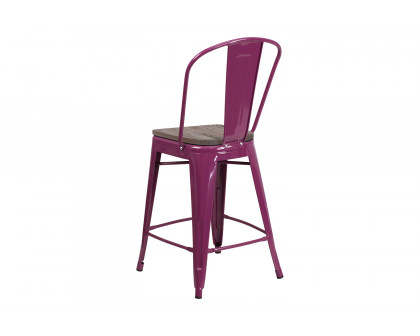 BLNK Carly Metal Counter Height Stool with Wood Seat - Purple