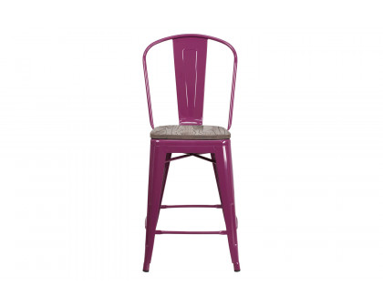 BLNK Carly Metal Counter Height Stool with Wood Seat - Purple