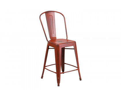 BLNK™ Carly Commercial Metal Distressed Indoor-Outdoor Counter Height Stool - Kelly Red