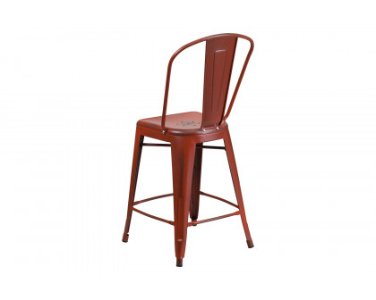 BLNK™ Carly Commercial Metal Distressed Indoor-Outdoor Counter Height Stool - Kelly Red