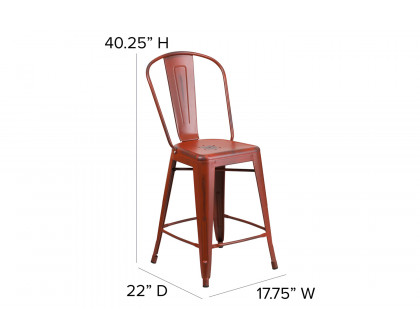 BLNK Carly Commercial Metal Indoor-Outdoor Counter Height Stool with Poly Resin Wood Seat - Kelly Red/Red