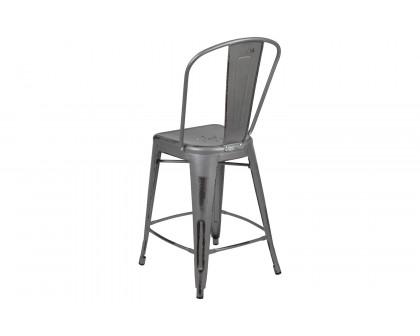 BLNK Carly Commercial Metal Distressed Indoor-Outdoor Counter Height Stool - Silver Gray