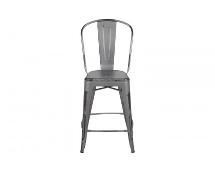 BLNK Carly Commercial Metal Distressed Indoor-Outdoor Counter Height Stool - Silver Gray