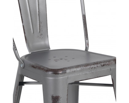 BLNK Carly Commercial Metal Distressed Indoor-Outdoor Counter Height Stool - Silver Gray