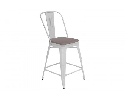 BLNK Carly Commercial Metal Indoor-Outdoor Counter Height Stool with Poly Resin Wood Seat - White/Gray