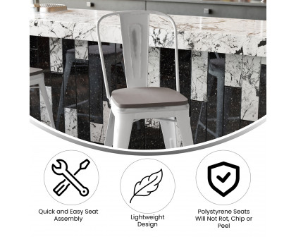 BLNK Carly Commercial Metal Indoor-Outdoor Counter Height Stool with Poly Resin Wood Seat - White/Gray