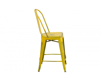 BLNK Carly Commercial Metal Distressed Indoor-Outdoor Counter Height Stool - Yellow