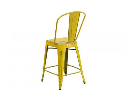 BLNK Carly Commercial Metal Distressed Indoor-Outdoor Counter Height Stool - Yellow