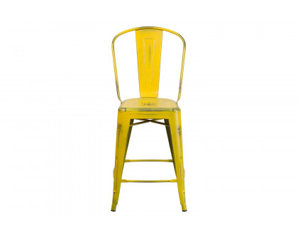 BLNK Carly Commercial Metal Distressed Indoor-Outdoor Counter Height Stool - Yellow