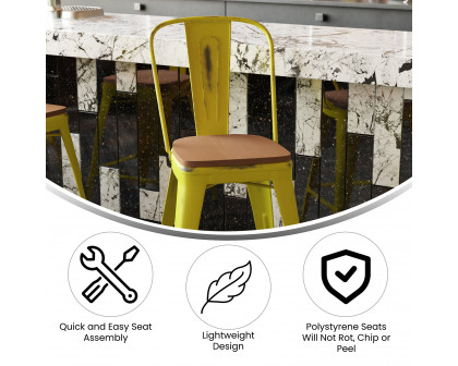 BLNK Carly Commercial Metal Indoor-Outdoor Counter Height Stool with Poly Resin Wood Seat - Yellow/Teak