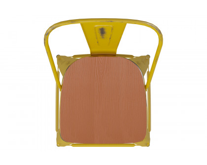 BLNK Carly Commercial Metal Indoor-Outdoor Counter Height Stool with Poly Resin Wood Seat - Yellow/Teak