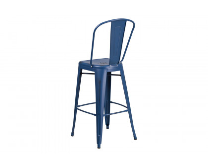 BLNK™ Cindy Commercial Metal Distressed Indoor-Outdoor Bar Stool with Back - Antique Blue