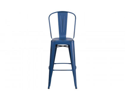 BLNK™ Cindy Commercial Metal Distressed Indoor-Outdoor Bar Stool with Back - Antique Blue