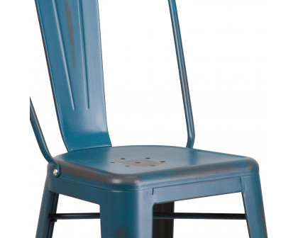 BLNK™ Cindy Commercial Metal Distressed Indoor-Outdoor Bar Stool with Back - Antique Blue